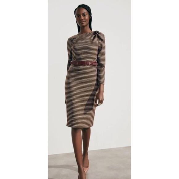 The Fold Melrose Houndstooth Dress in Multicolour Stretch Jacquard Midi Dress 8 - Picture 1 of 11